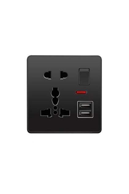 مقبس حائط، مفتاح متعدد الوظائف، ومنفذين USB عالميان، مقاوم للعبث، محول طاقة للشحن