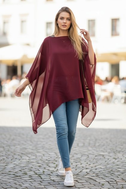 Bordo şifon şık kadın bluz