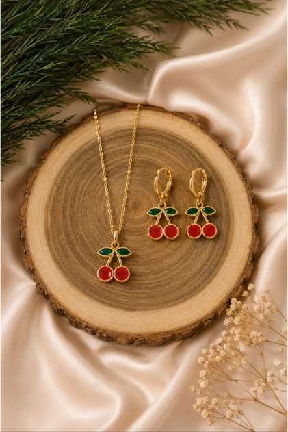 Children's Cherry Earrings and Necklace Set of Two
