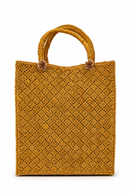 Natural Bohemian Floral Detailed Rectangular Wicker Bag 29X46 Cm, Bamboo, Rattan, Jute, Basket, Nordic, Mo