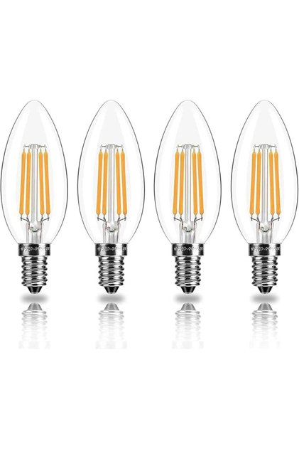 مصباح LED E14، 4 قطع، مصابيح فتيلة 4 واط C35 قابلة للتعتيم، ضوء أبيض دافئ مائل للأصفر 2700K