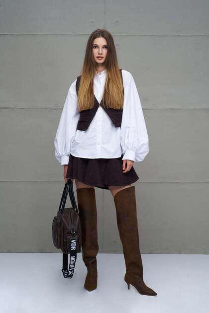 White Balloon Sleeve Oversize Poplin Shirt 18195