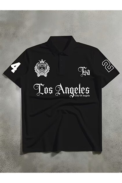 Polo Yaka Regular Fit Los Angeles Baskılı Erkek T-shirt