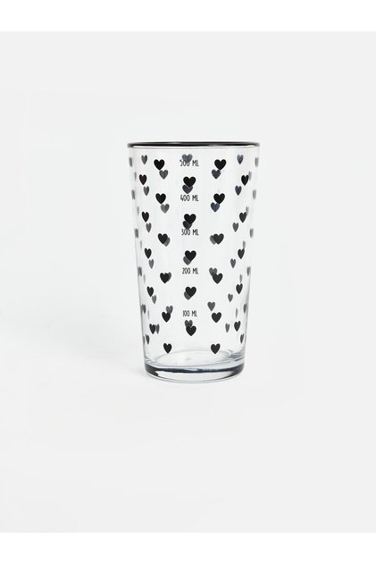 Pahar de sticlă cu imprimeu inimă 550 ml