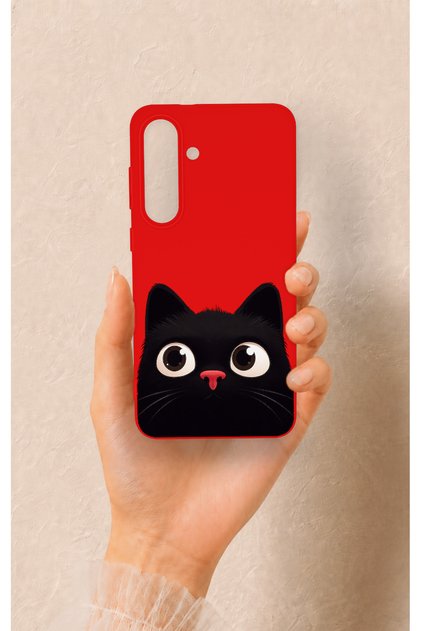 Cute Black Cat Patterned Silicone Case Compatible with Samsung S25Fe