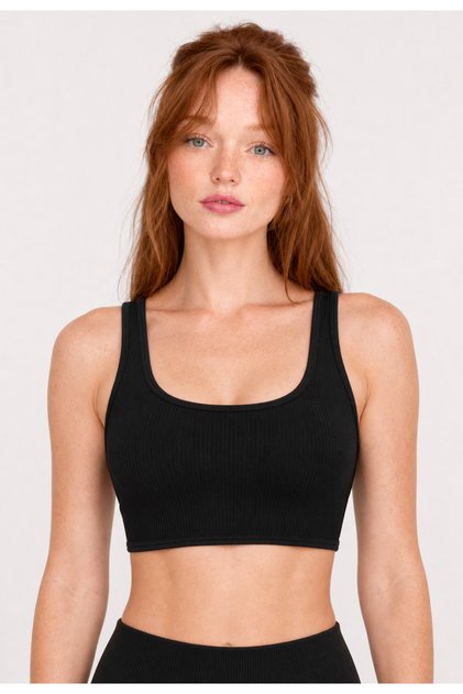 Kadın Siyah Ribanalı Kare Yaka Crop Spor Üst Büstiyer – Fitness, Yoga ve Pilates 1991