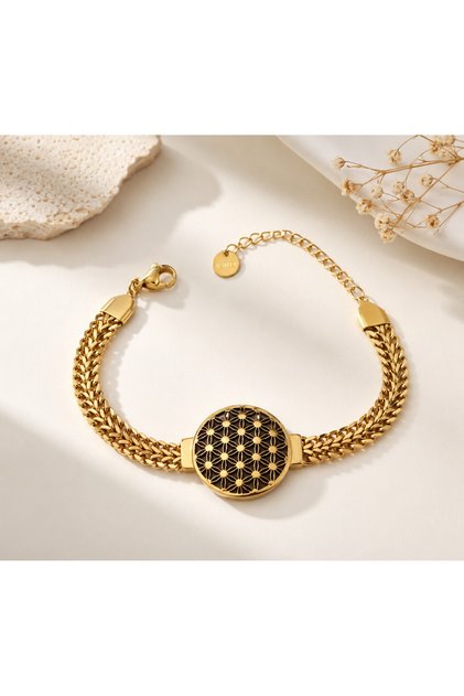 Wicker Flower of Life Steel Bracelet