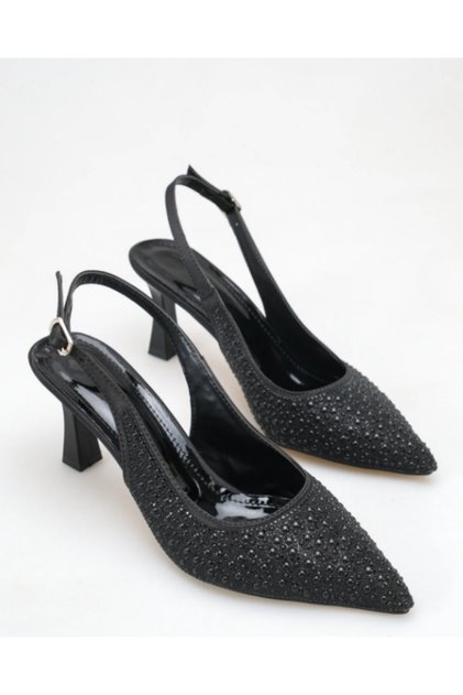 Women's 8 cm elegant stone and pearl embellished open back high heel evening shoes