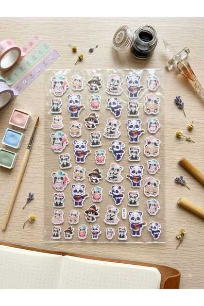 50 Adet Kabartmalı Panda Figürlü Sticker 1 Sayfa
