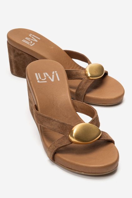 Caterina Earth Suede Genuine Leather Buckle Women's Wedge Heeled Slippers