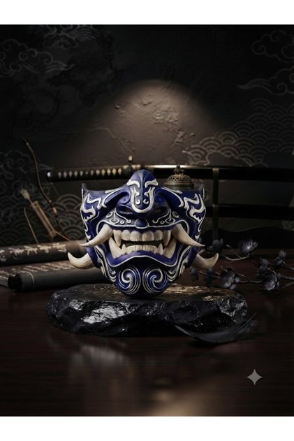 Oni Maske - Eğlence Maske - Cosplay Maske - Duvar Maskesi - Takılabilir Maske - Yüz Maskesi - Samuray Maskesi - Savaşçı Maskesi - Parti Maskesi