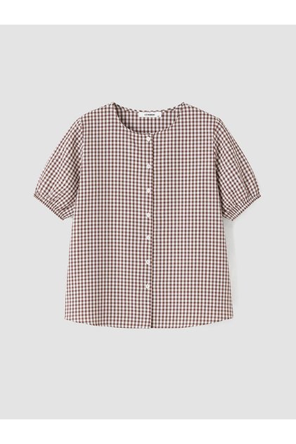 Brown Plus Size Plaid Blouse