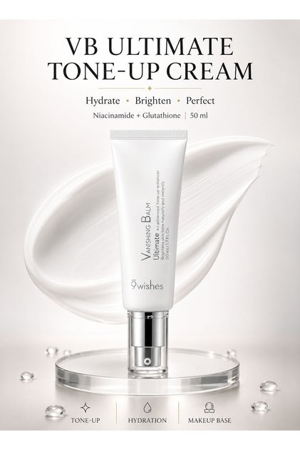 Vanishing Balm Ultimate Tone-Up Cream 50ml, Hydrating Brightening Face Moisturizer & Makeup Primer with Niacinamide, Glutathione, Sea Water and Adenosine