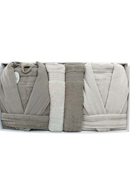 Aile Bornoz Seti Cotton Athena Bej - Kahve