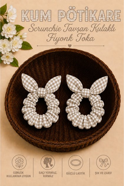 Pötikare Scrunchie Rabbit Ear Bow Hair Clip Strong Elastic Hair Clip Set of 2