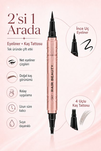 2’si 1 Arada Kahverengi Eyeliner ve Kaş Tattosu Kalemi – Doğal Kıl Efekti, İnce Uçlu, Uzun Süre Kalıcı, Suya ve Tere Dayanıklı