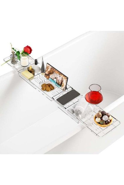 Adjustable Waterproof Clear Extendable Tray,PET Bathtub Caddy,Storage Rack for Bath