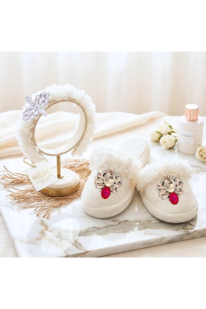 Pegu Crystal Stone Maternity Slippers Crown Set, Handmade, Special Design, Bride, Bun, Maternity, Pregnant..
