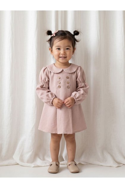 Baby Girl Button Detailed Long Sleeve Dress