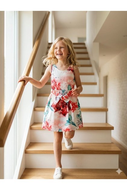 Girl's Bird Printed Dress
