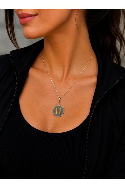 Gold Gray Epoxy Letter H Gold Chain Necklace
