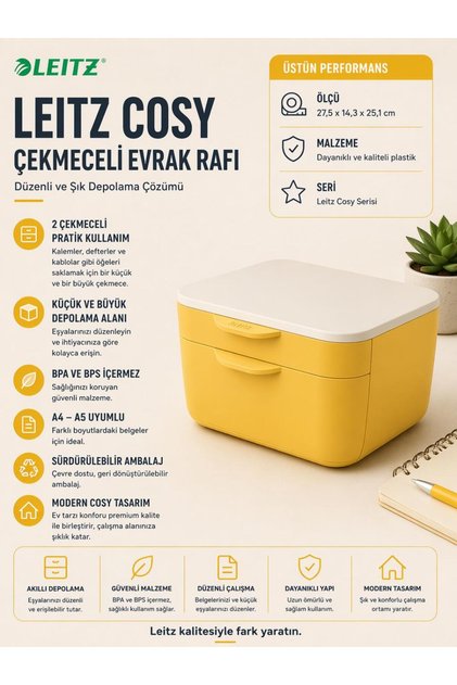 Cosy 2 Çekmeceli Evrak Rafı Sarı