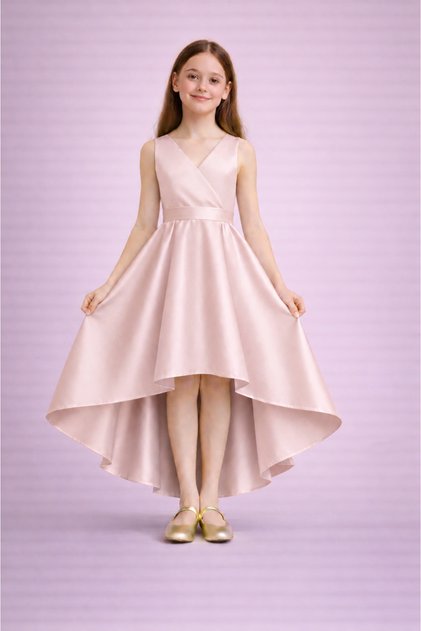 Girl's Evening Dress – Double-Breasted Collar Asymmetrical Cut, Graduation & Wedding Dress