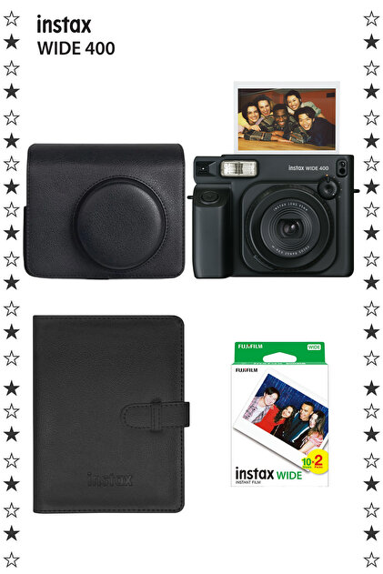 Fujifilm Instax Wide 400 Jet Black Fotoğraf Makinesi Deri Çanta ve