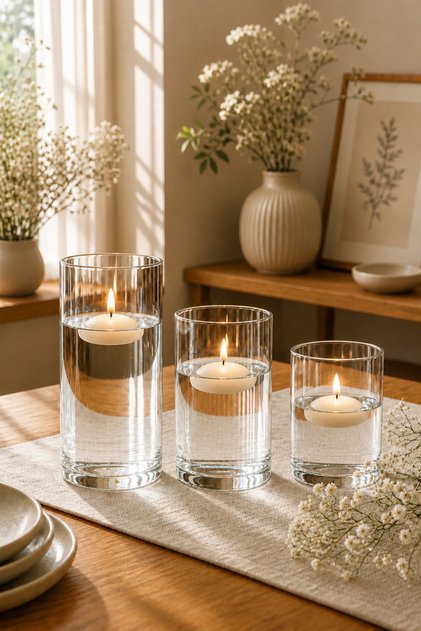 Cam Şamdan Mumluk Çizgili 3’lü Set – Dekoratif Mumluk Vazo 9x10 - 9x14 - 9x18 ( Mum Dahil Değildir )