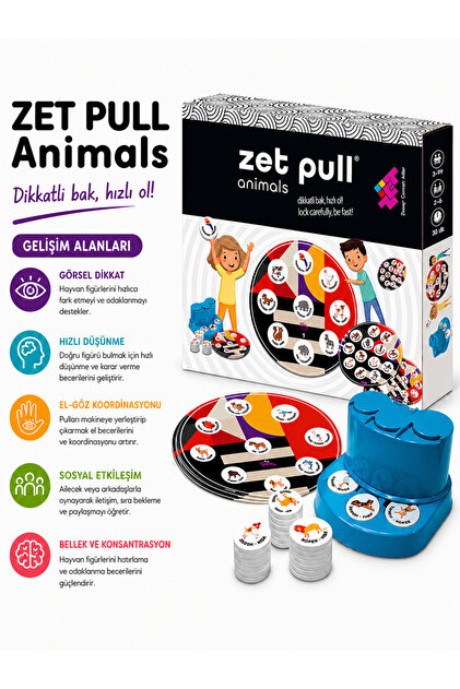 TÜZDER Zet Pull Animals Zeka ve Işitsel Algı Oyunu 3+ Yaş 8 Oyuncu