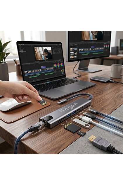 FLAGEN Macbook Air M2 2022 Type-c Çoğaltıcı Uyumlu 8 In 1 Ethernet