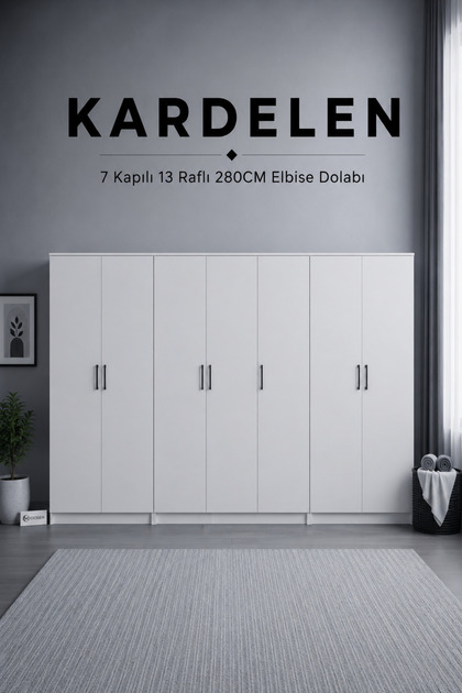 midoser Kardelen Serisi Beyaz 7 Kapaklı 13 Raflı 280 Cm Elbise