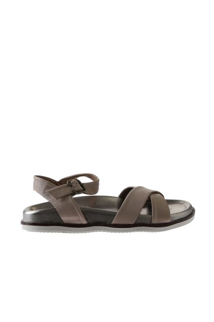 Gray Leather Women's Sandals 01Wu5830
