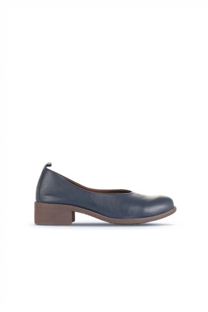 Navy Blue Leather Women's Low Heel Shoes 01Wd1802