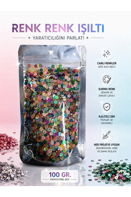 100gr Oya Nakış Pulu 6mm Çok Renkli
