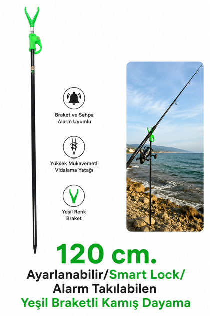 120 cm. Ayarlanabilir/Smart Lock/Alarm Takılabilen Yeşil Braketli Kamış Dayama