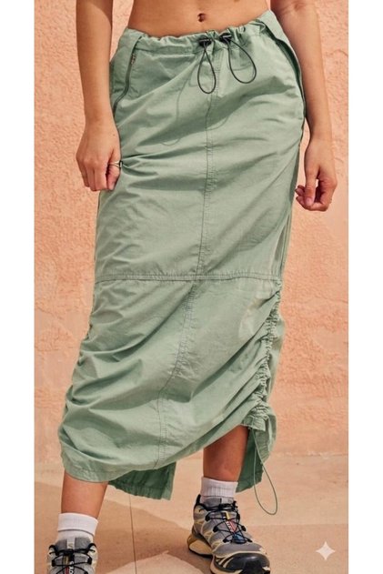 Libby Khaki Color Parachute Fabric Cargo Long Maxi Skirt