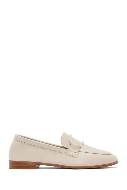 Women's Beige Leather Masculine Loafer 26Pfd350118