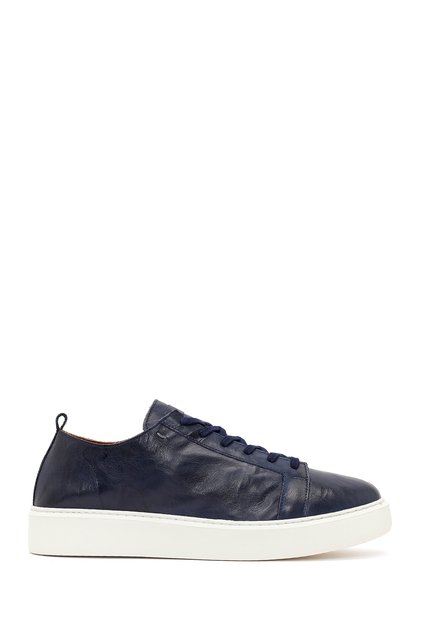 Men's Navy Blue Lace-Up Thick Sole Printed Leather Sneaker 26Sfd688326