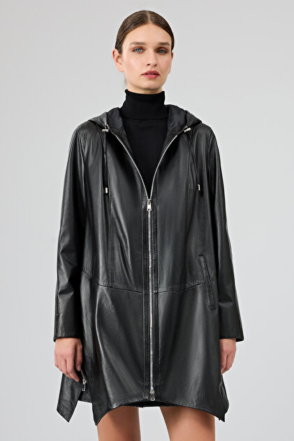 【新品未使用】Riu Principal icon coat Derimod Daniela Kadın Siyah Kapüşonlu Oversize Deri Kaban