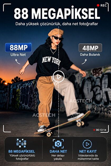 ACSTECH 8K Dijital Fotoğraf Makinesi 88MP | WiFi Bağlantı | 3.0