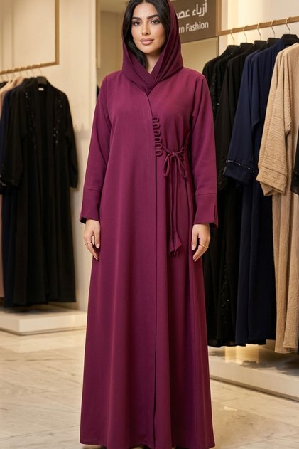 MAISUN Women's Dubai Style Open Front Abaya with Matching Sheila | Tie Front Gown Design | Modest Islamic Dress | Daily & Office Wear | Multiple Colors and Sizes