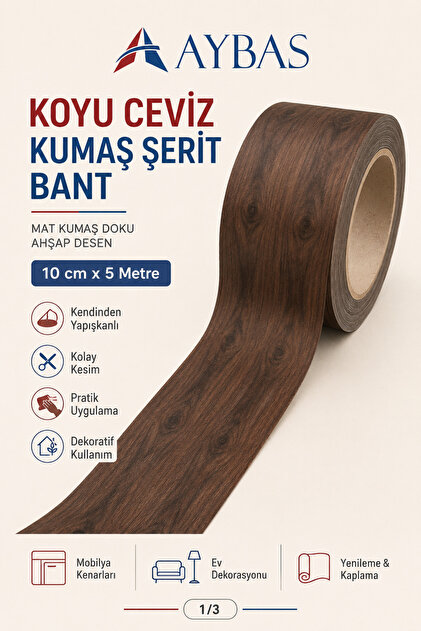 10cm x 5metre Koyu Ceviz Ahşap Desenli Kumaş Yapışkan Bant – Kendinden Yapışkanlı Dekoratif Kaplama Şeridi, Kolay Kesim Mobilya Tamir Bandı
