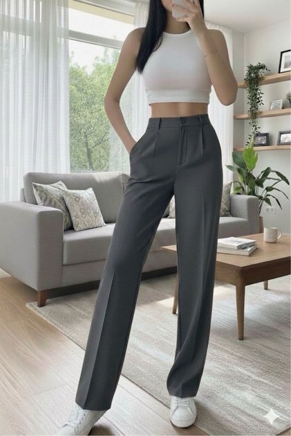 Button Closure Striped Palazzo Trousers New Season 2026