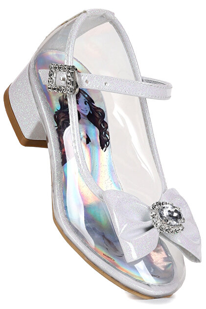 Asel Girl's Glittery Heeled Evening Dress Transparent Shoes