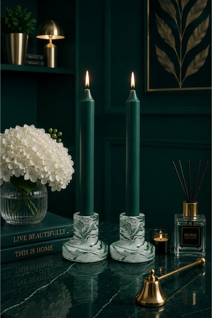 Şamdan Mumluk 2'li Beton El Yapımı Dekoratif Tealight Mumluk Mum Hariç