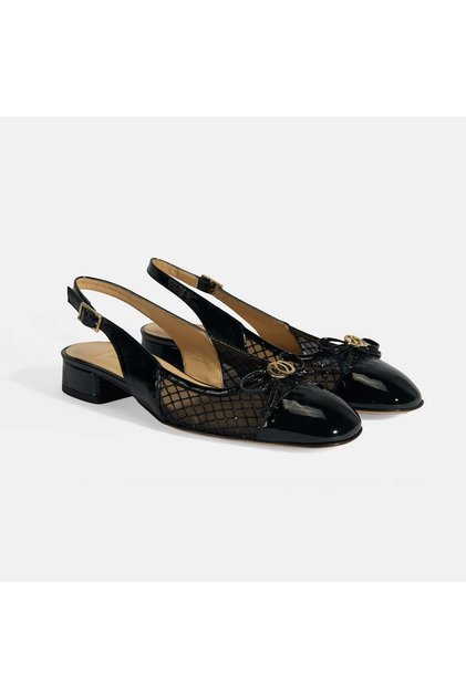 Kadın Siyah File Detaylı Slingback Rugan Günlük Ayakkabı