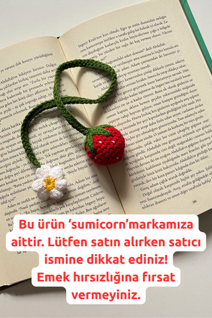 Çilek Amigurumi Örgü Kitap Ayracı,Kitap Aksesuarı,Kitap Severler için Hediye