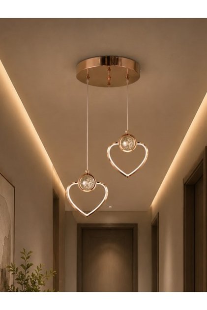 İKİLİ KALP 3 RENK MODLU KRİSTAL TAŞLI LEDLİ SARKIT AVİZE