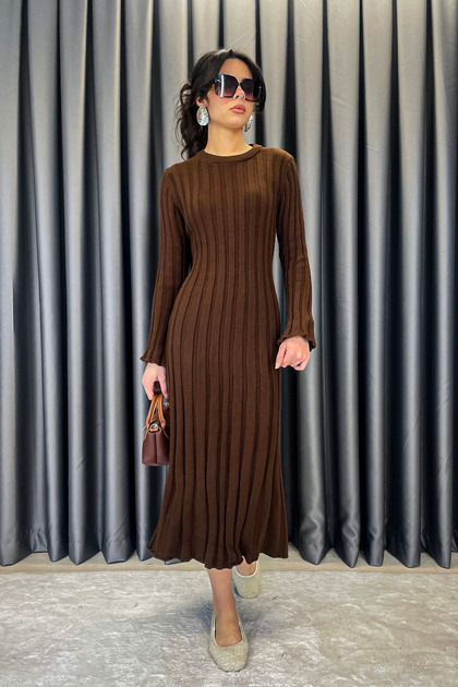 Noa Noa Ribbed Long Knit Dress - Brown Brown